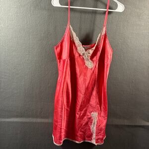 vtg women babydoll slip dress xl red lace fairy grunge western festival coquette